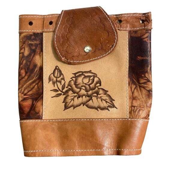 Vintage Boho Hand Tooled Leather Backpack Brown Floral Mexican Artisan Bag - Picture 1 of 13